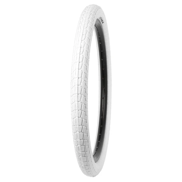 a white tire with a black rim
