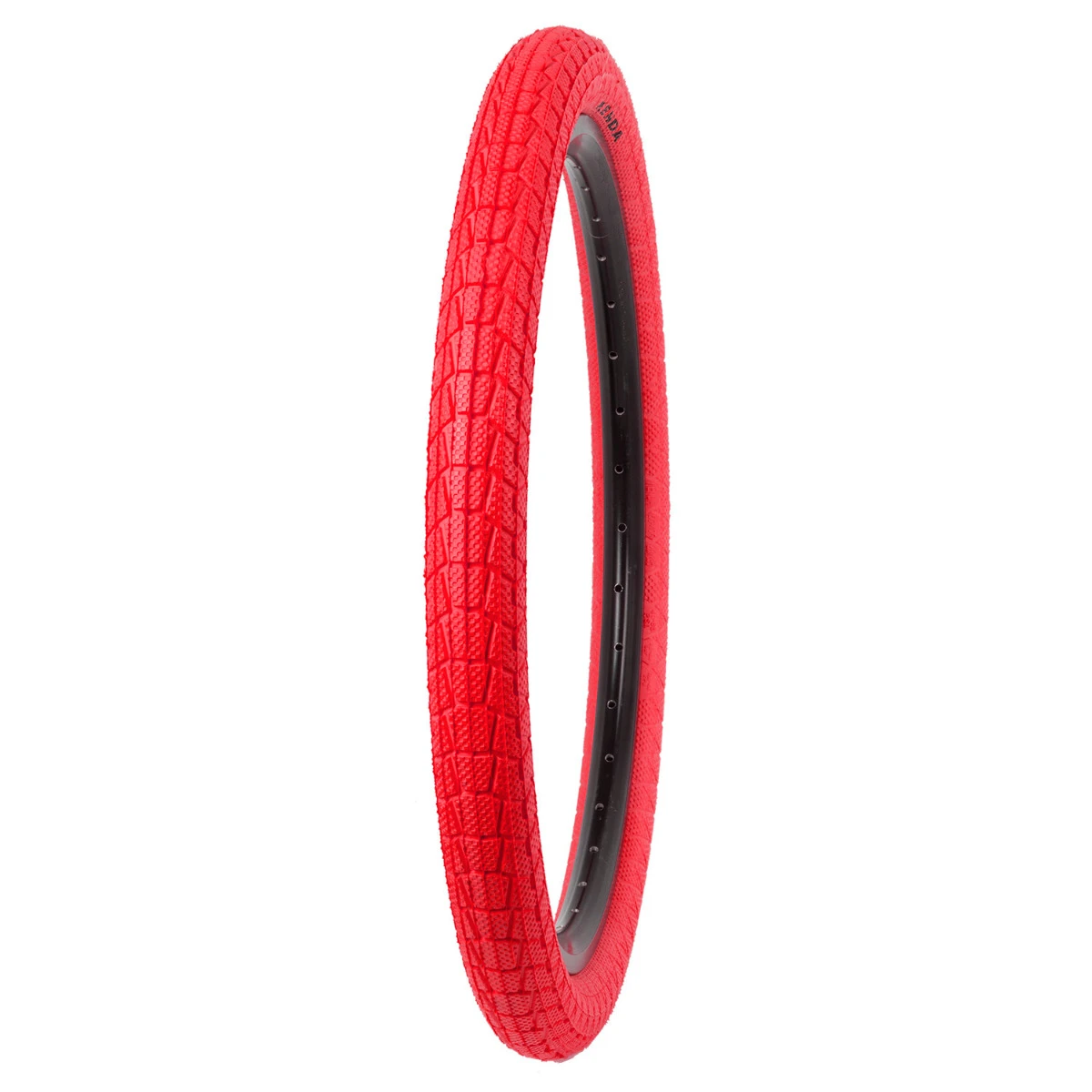 a red tire with black rim
