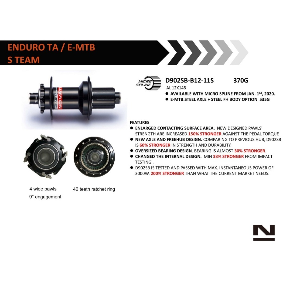 Butuc Spate NOVATEC D902SB-CL-B12-A4A-S11, Negru , 32H