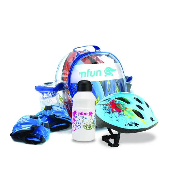 Set Protectie Copii "N FUN (Casca In-Mold+ Bidon Apa+ Genunchere si Cotiere)