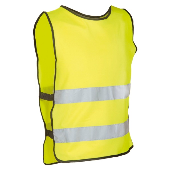 a yellow reflective vest with grey stripes
