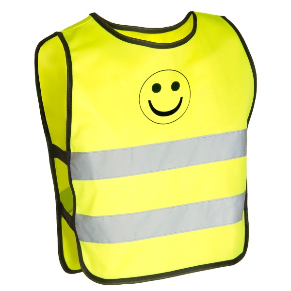 a yellow vest with a smiley face on it
