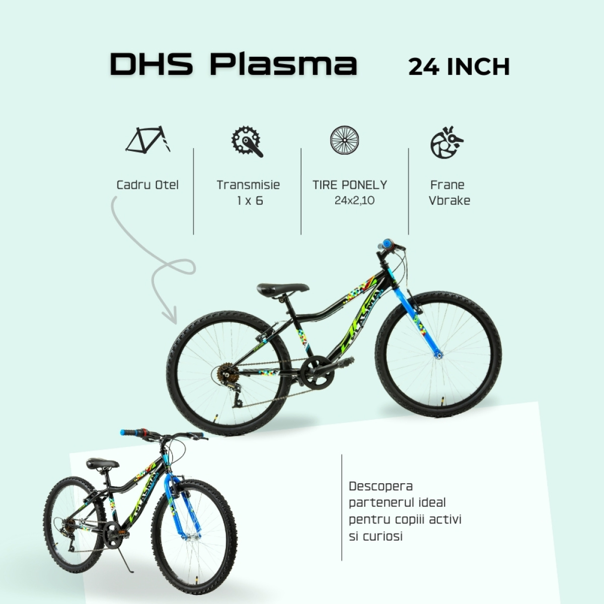 Bicicleta Copii DHS Plasma - 24 Inch, Negru-Albastru - imagine 4